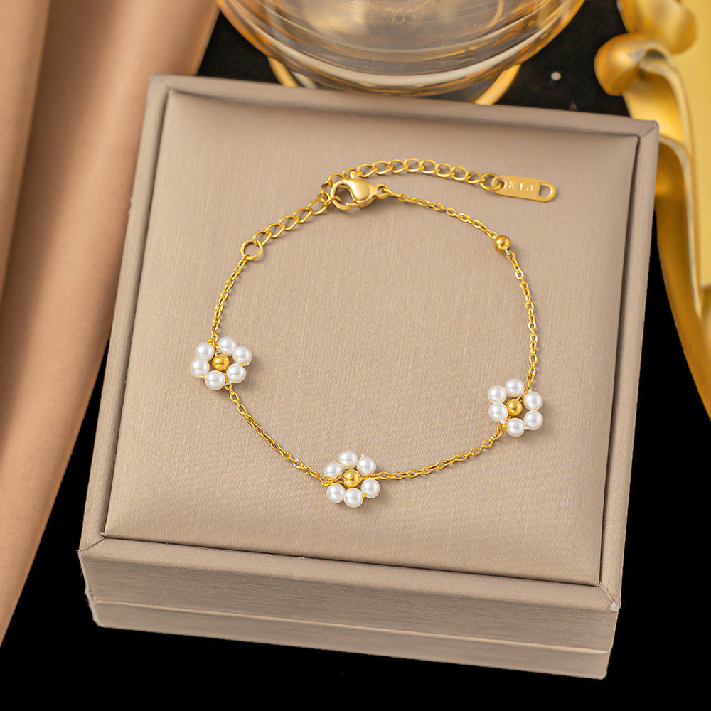 Women's Pearl Twist V-shaped Female Rainbow Diamond Bracelets