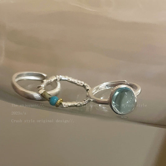 Sier Natural Stone Open Female Design Rings