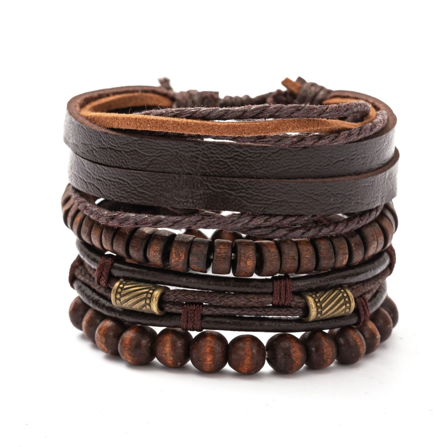 Men's Fashion Combination Leather Artistic Retro Wooden Bracelets
