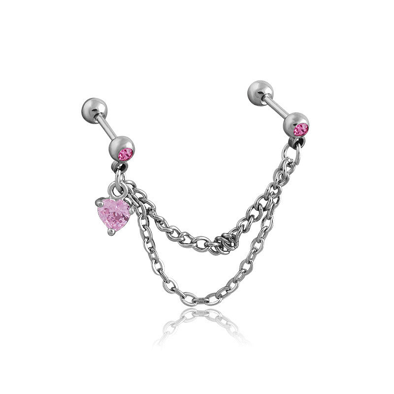 Trendy Stainless Steel Double Chain Ear Bone Female Earrings