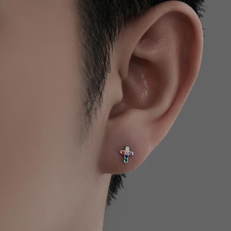 Men's Buckle Design Super Flash Contrast Color Earrings