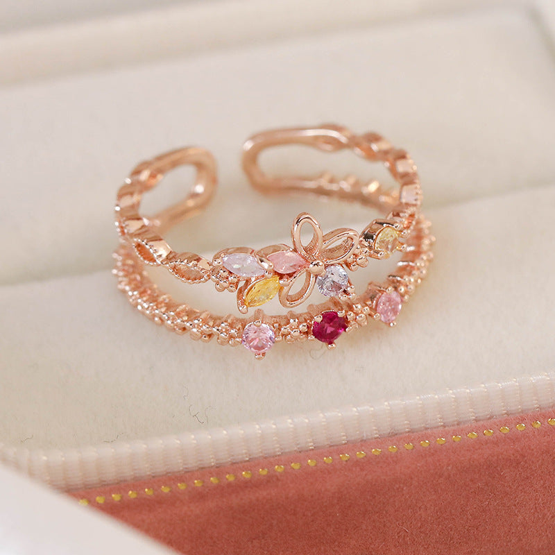 Micro Inlaid Zircon Niche Design Adjustable Rings