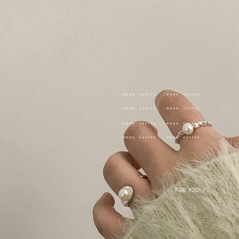 Women's String Small Pieces Of Sier Beaded Freshwater Pearl Adjustable Rings