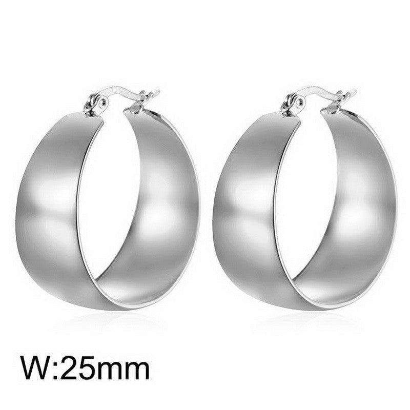 Wide Face Design Circle Simple Metal Earrings