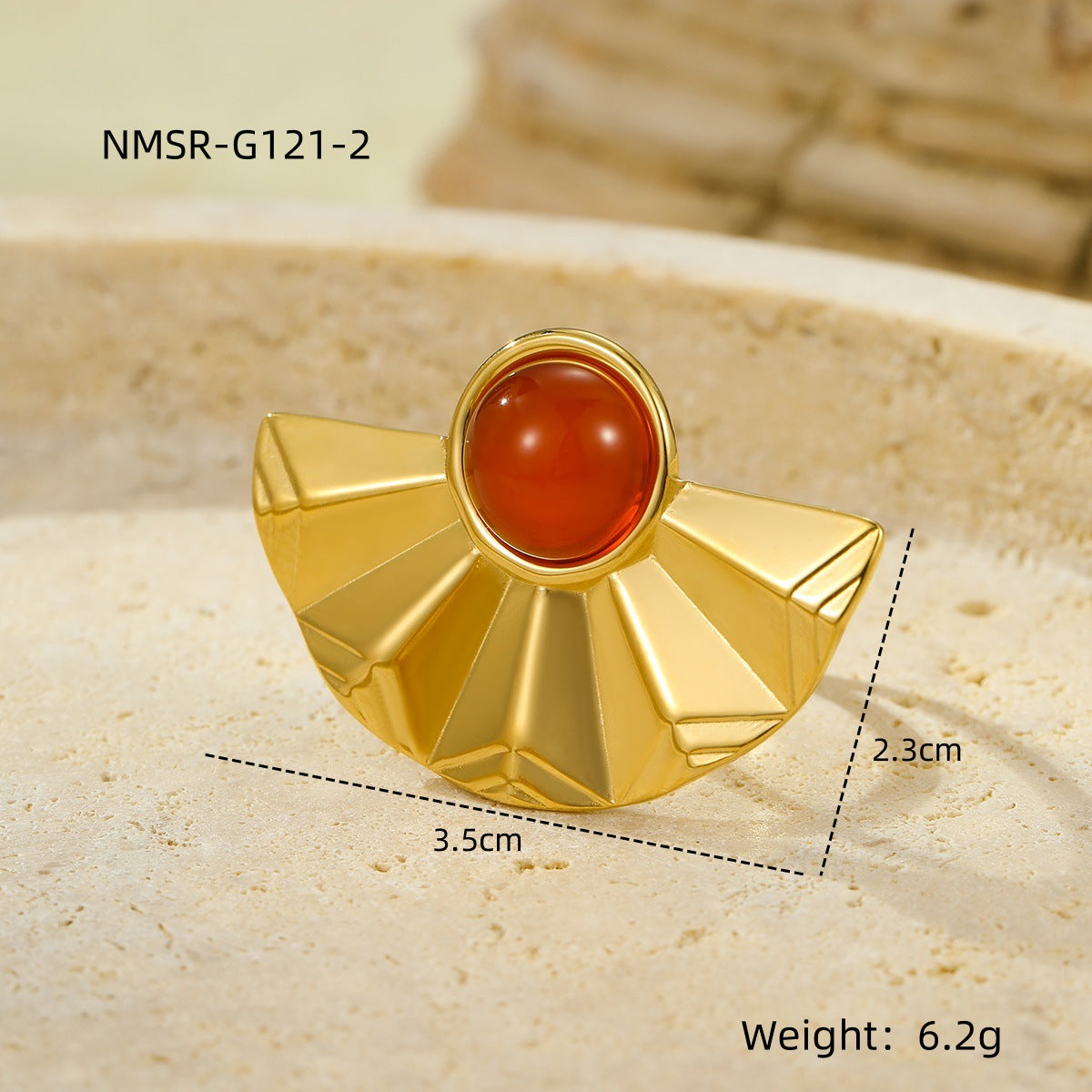 Steel Gold-plated Fan-shaped Inlaid Natural Stone Rings