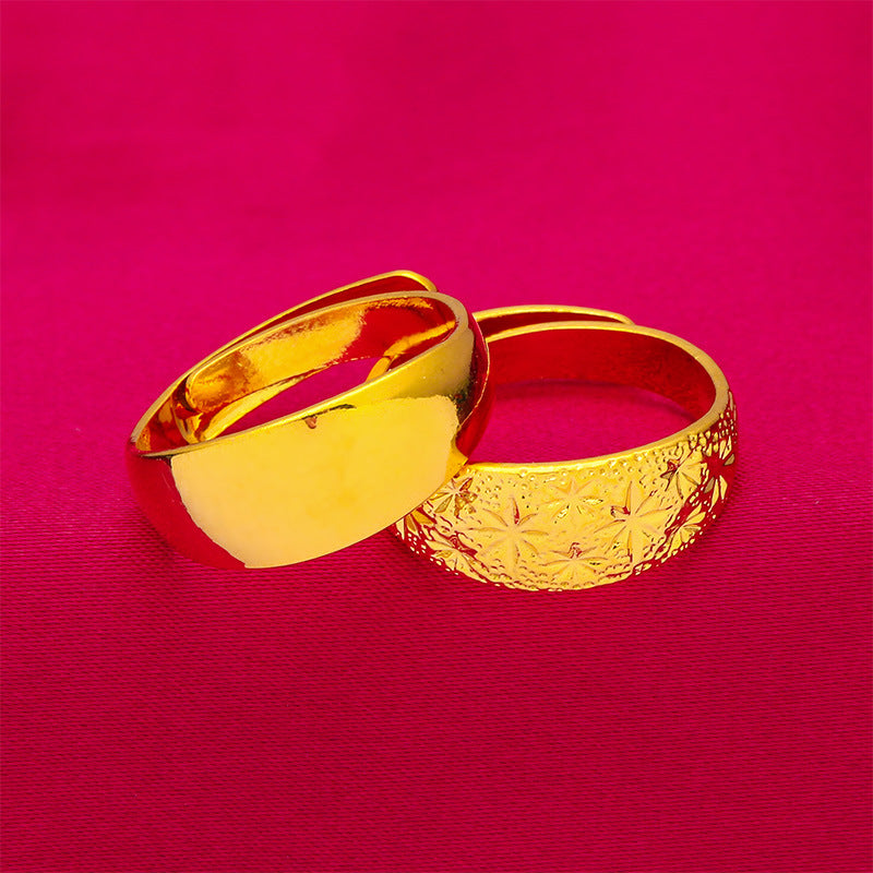 Women's & Men's Glossy Starry Alluvial Gold Open Wide-brimmed Rings
