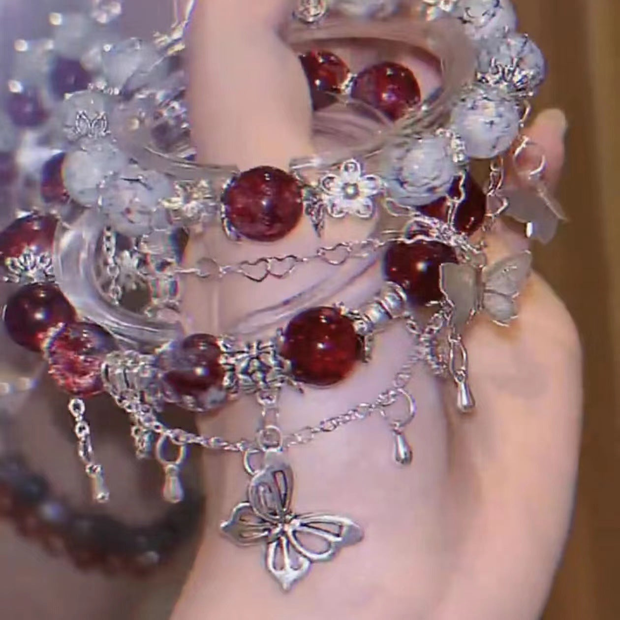 Glazed Antique Style Butterfly Tassel Design Ping An Bracelets