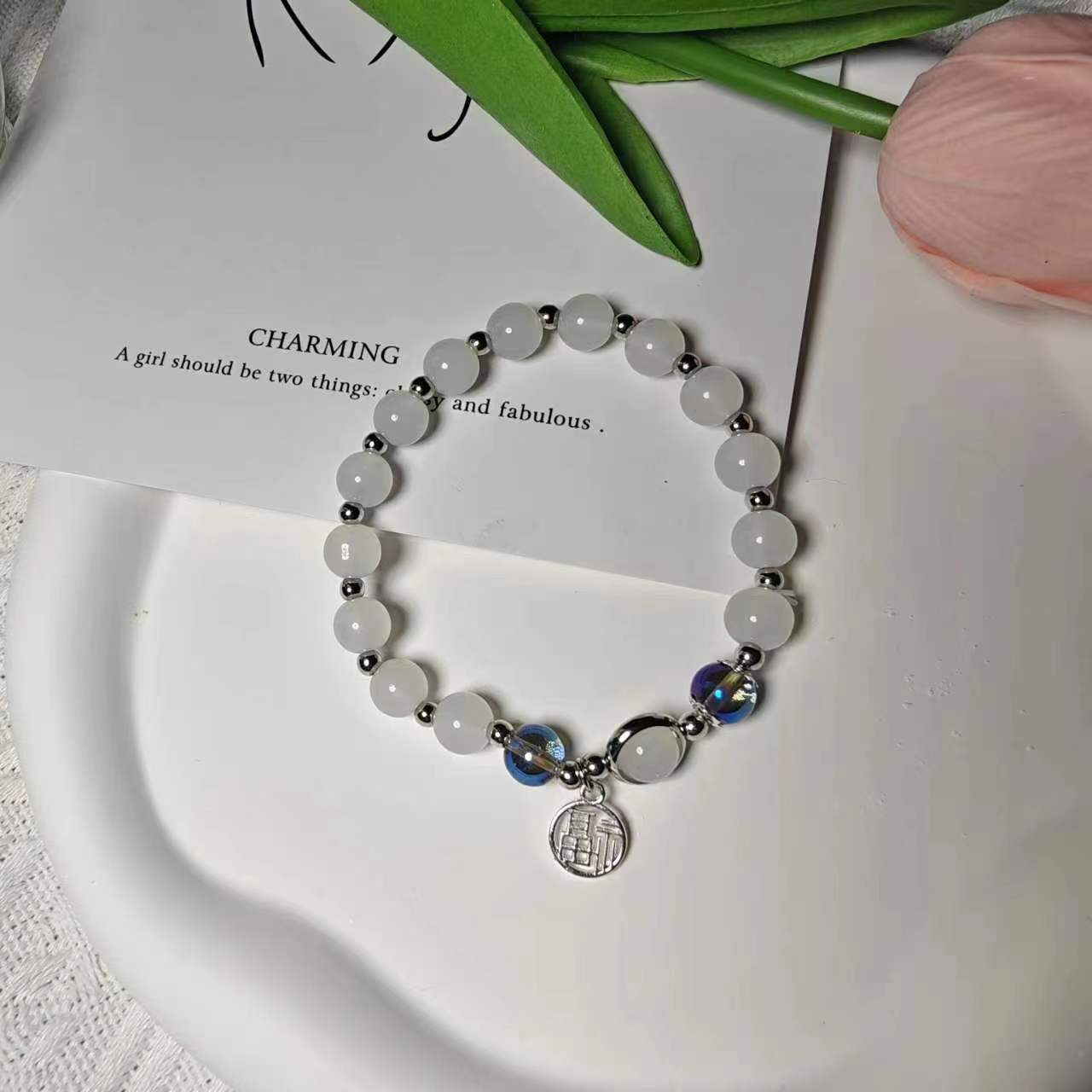 Imitation Opal Female Design Gray Moonstone Bracelets
