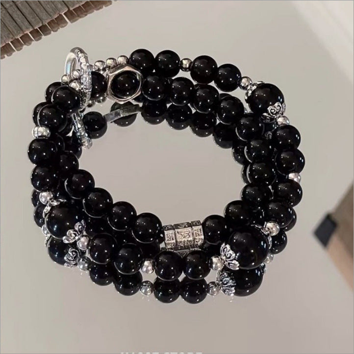 Women's & Men's Retro Black Beaded Light Luxury Minority Bracelets