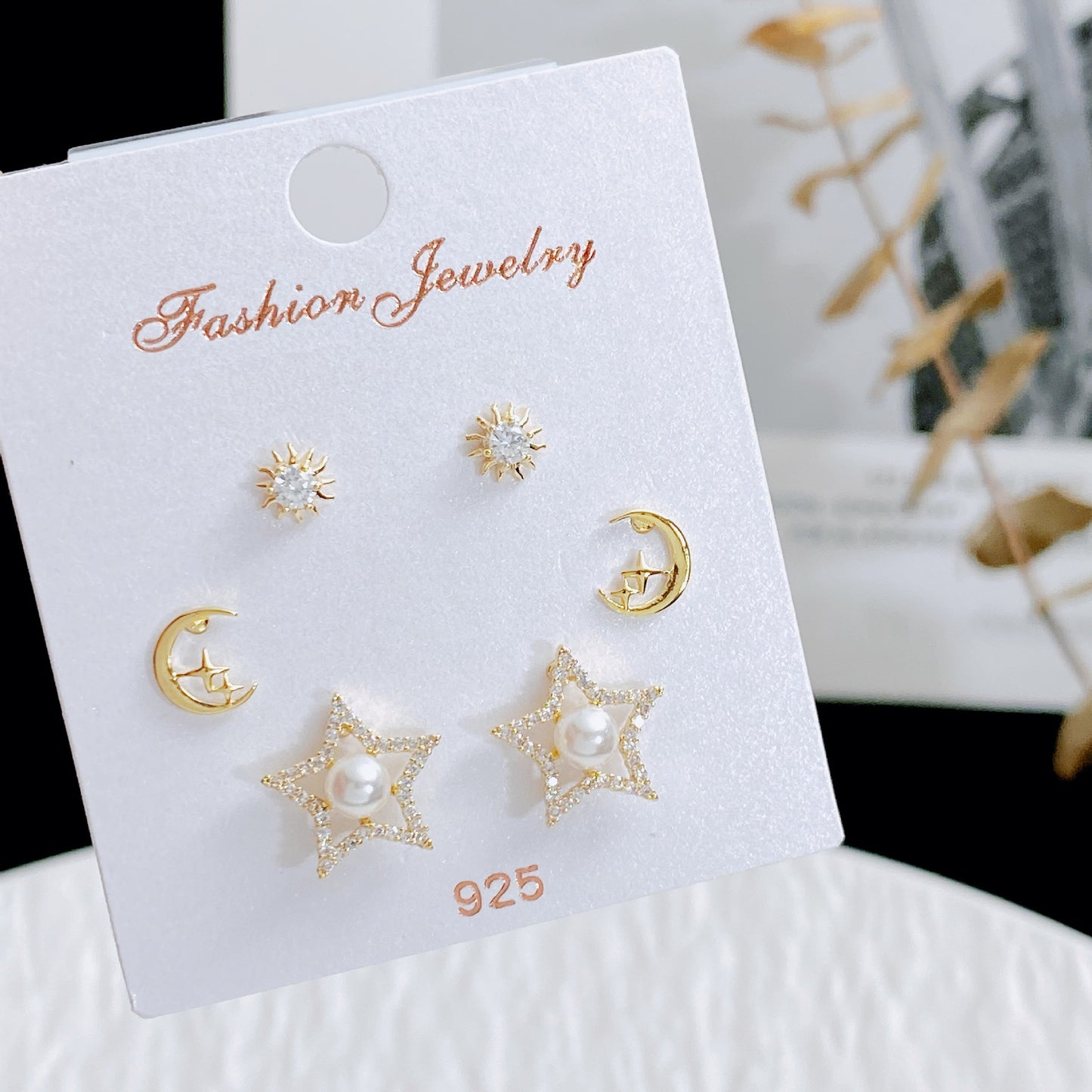 Women's Micro Inlaid Zircon Small Three Pairs Earrings