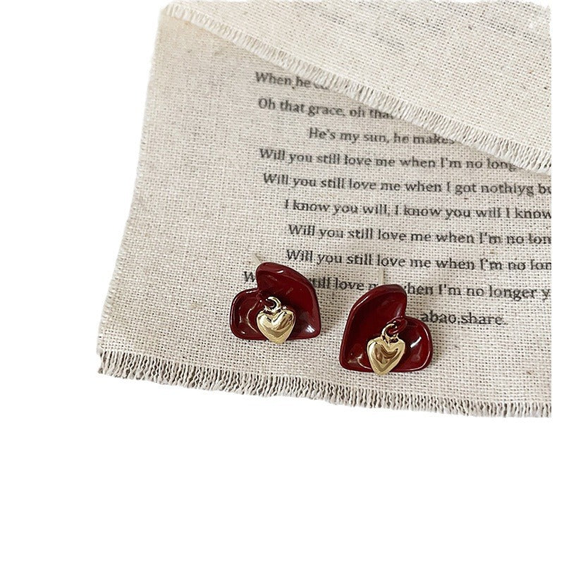 Niche Design Dripping Oil Love Heart Earrings
