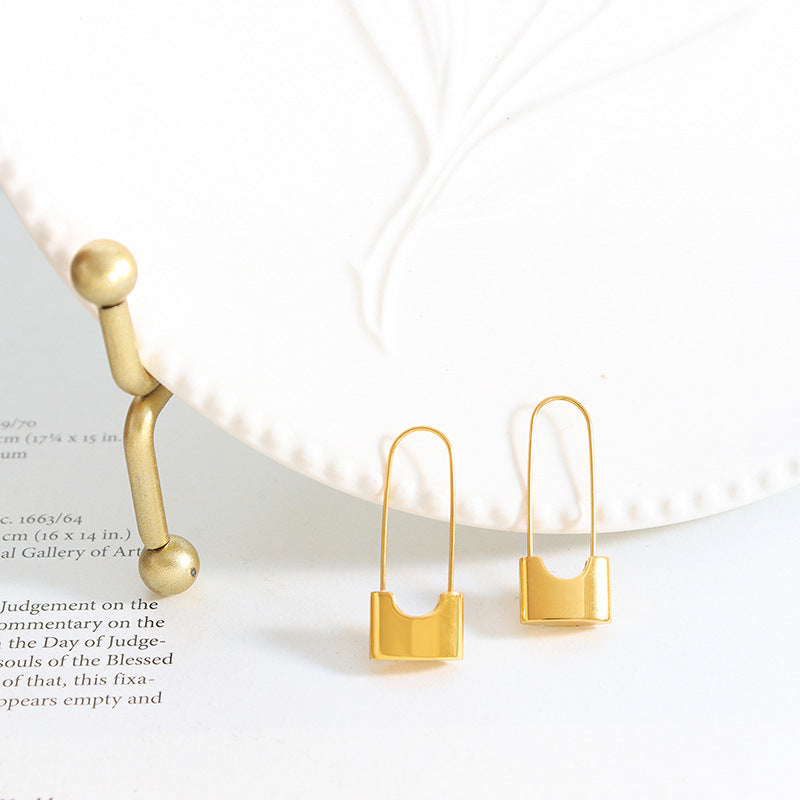 Women's Simple Personality Lock Head Street Style Titanium Steel For Earrings