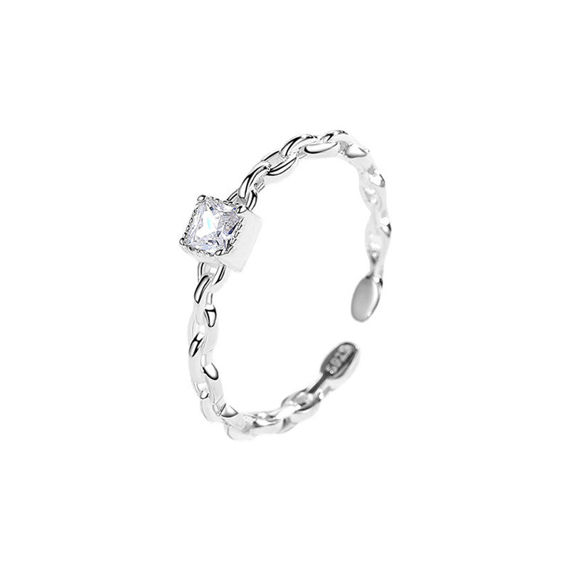 Women's Sterling Sier Square Diamond Simple Cold Rings