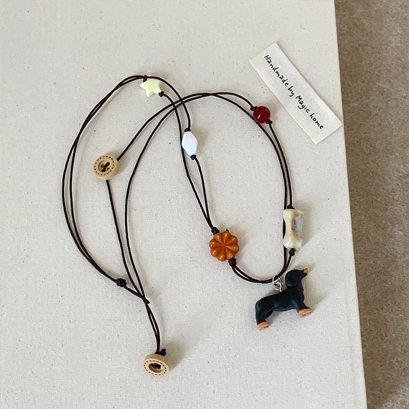 Women's Three-dimensional Sausage Dog Natural Stone Colorful Dopamine Cute Necklaces