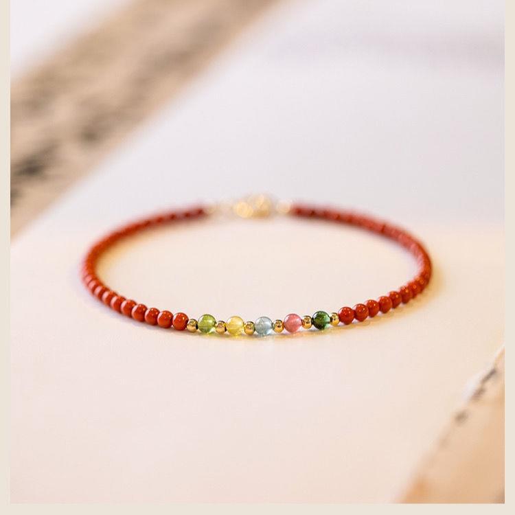 Extremely Fine Carnelian Gilded Colorful Tourmaline Bracelets