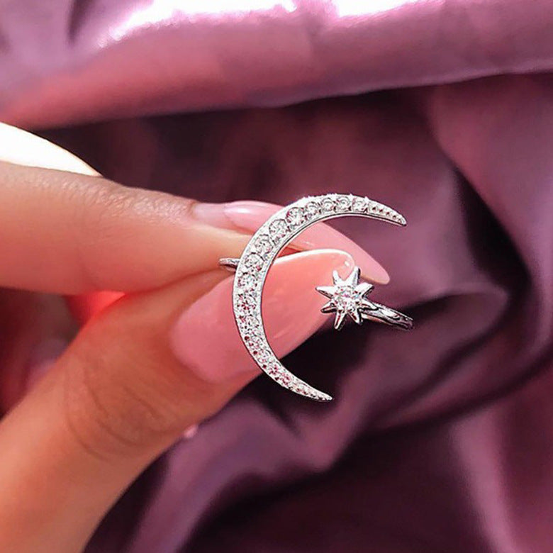 Crescent Star Moon Plated Creative Exaggerating Rings