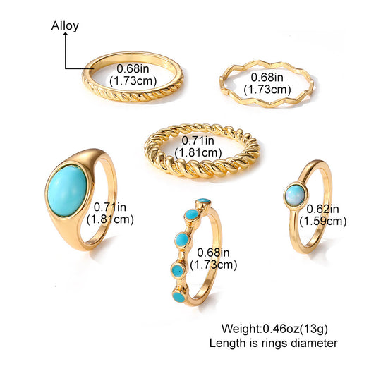 Women's Turquoise Twist Gold Wave Knuckle Rings
