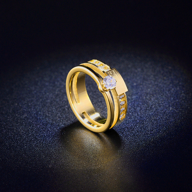 Titanium Female Simple Fashion Personality Style Gold Index Rings