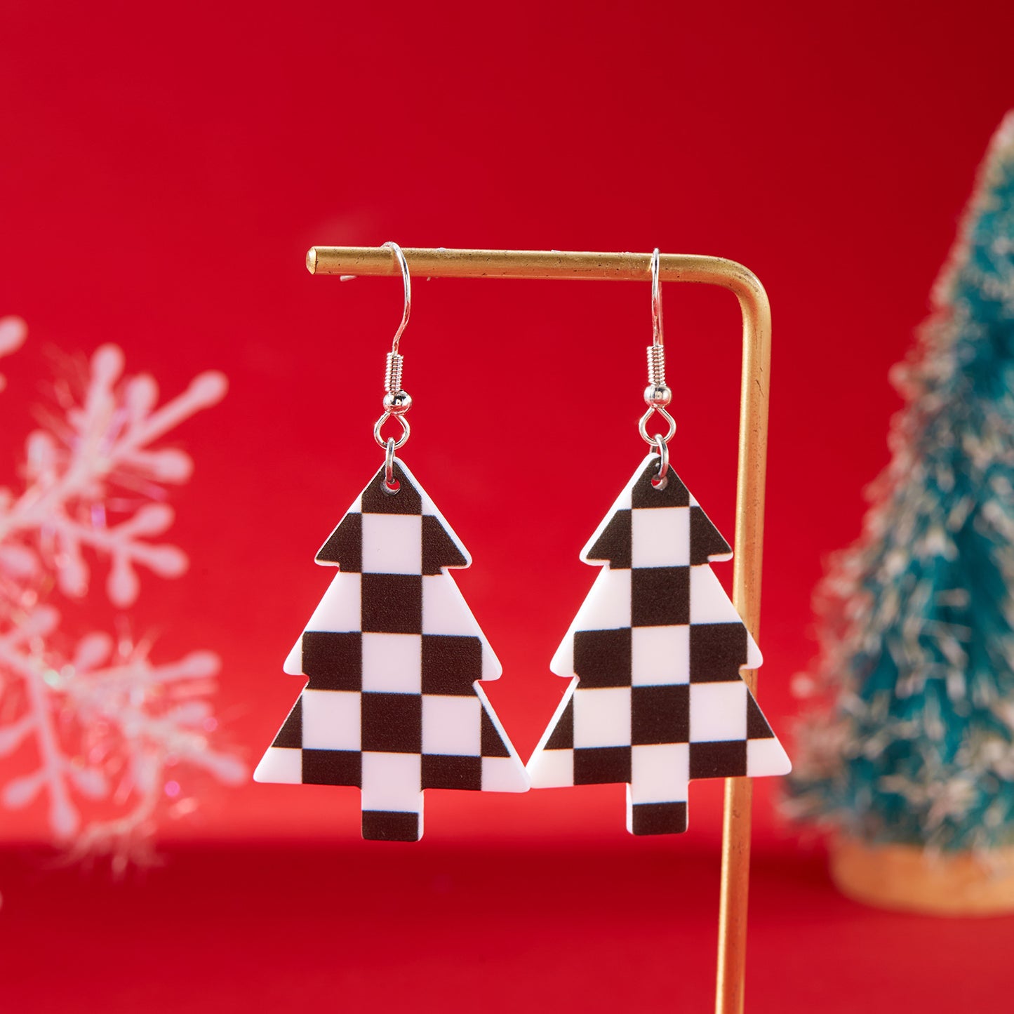 Christmas Tree Fashion Hat Acrylic Printed Earrings