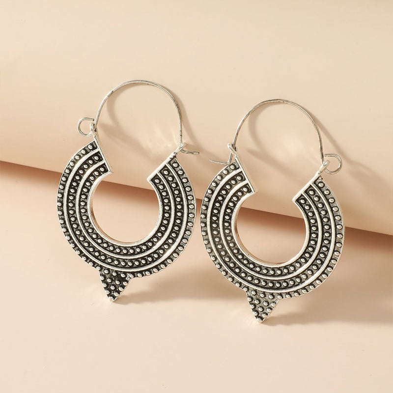 Carved Female Temperament Alloy Geometric Ear Clip Earrings
