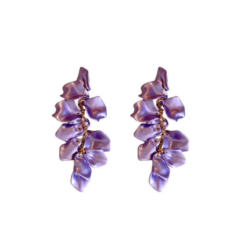 Women's Sier Needle Stitching Flower Tassel Unique Earrings