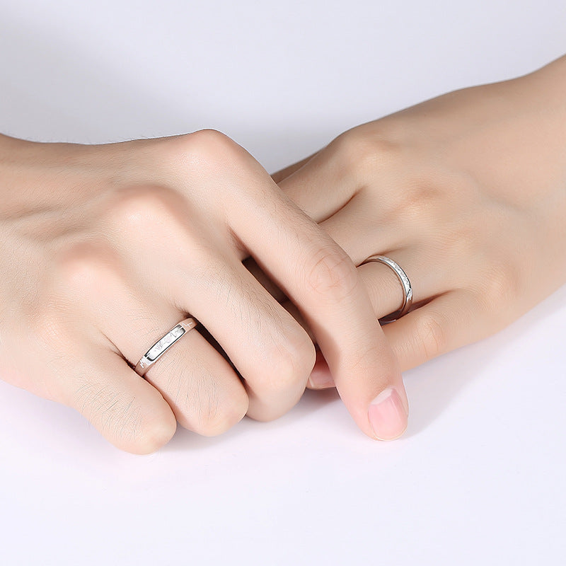 Women's & Men's Sterling Sier Ornament Heartbeat Wedding Korean Style Couple Rings