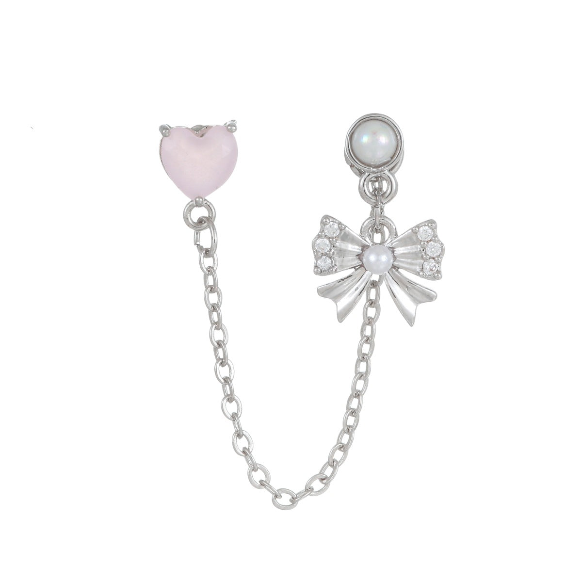 Pink Sweet Loving Heart Zircon Simple Long Tassel Earrings