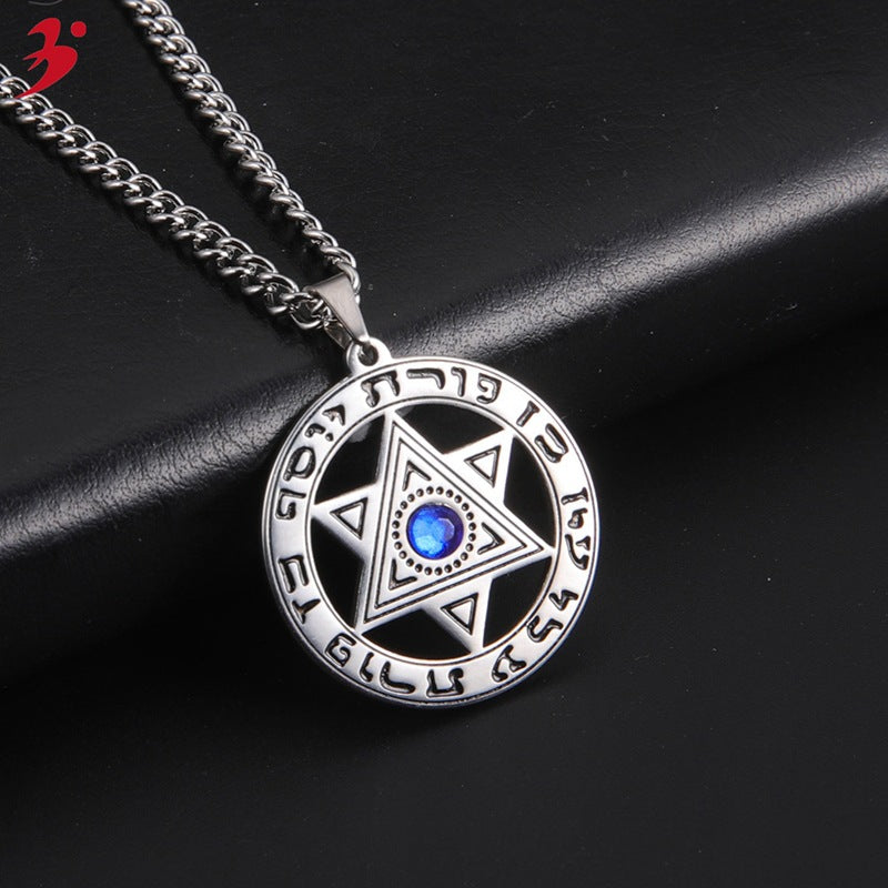 Men's Angel Devil Eye Stainless Steel Blue Diamond Necklaces