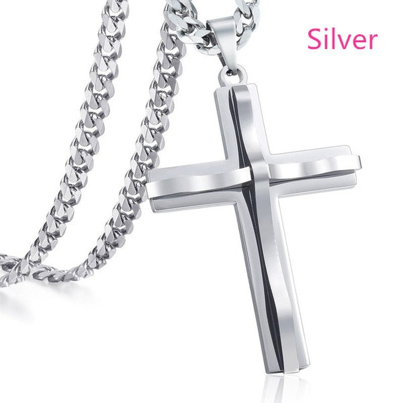 Steel Double Layer Cross Fashion Unique Necklaces