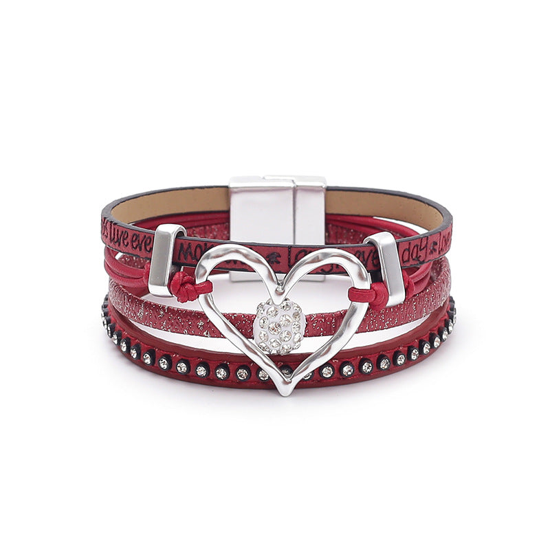 Women's Simple Big Love Leather Brace Lace Bracelets