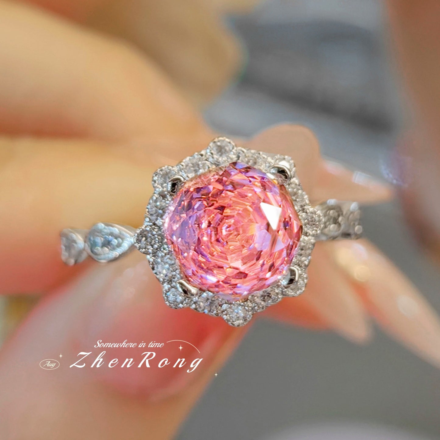 Women's Rose Cut Pink Diamond Simple Color Rings
