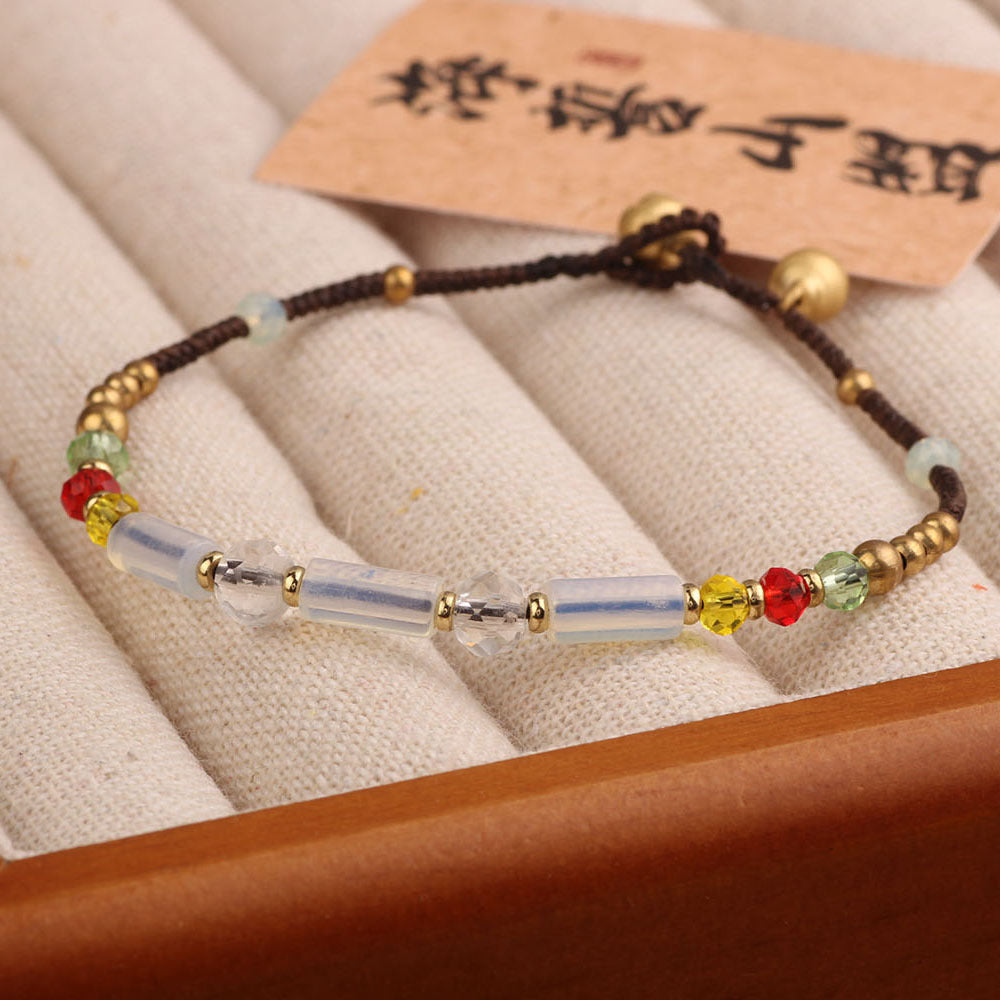 Women's Style Natural Malachite Amethyst Artistic Vintage Weave Carrying Bracelets