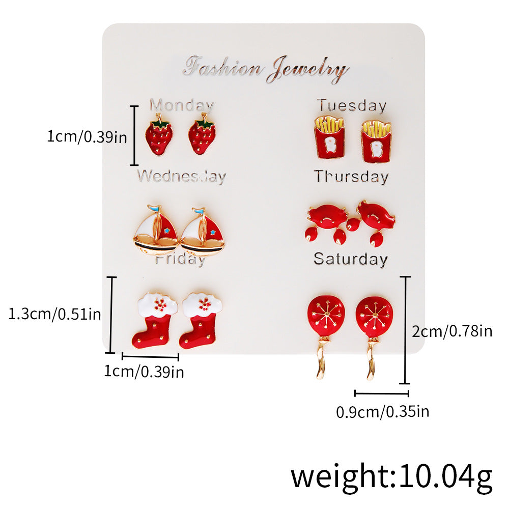 Fruit Week Suit Sweet Cute Small Earrings