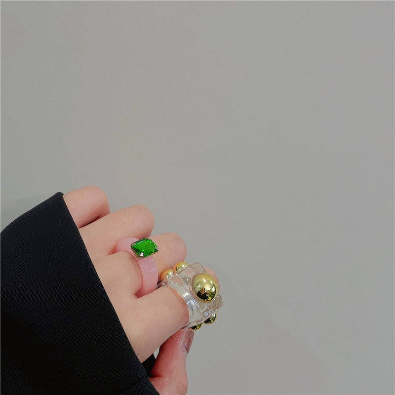 Retro Square Acrylic Geometric Resin Cold Wind Rings