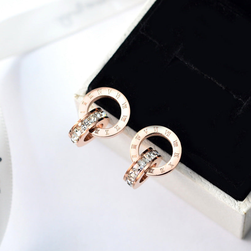 Plated Fashion Roman Circle Zircon Color Earrings