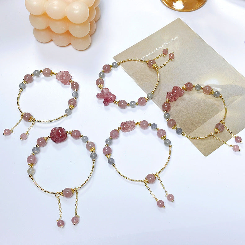Sweet Strawberry Quartz Gray Moonlight Mild Bracelets