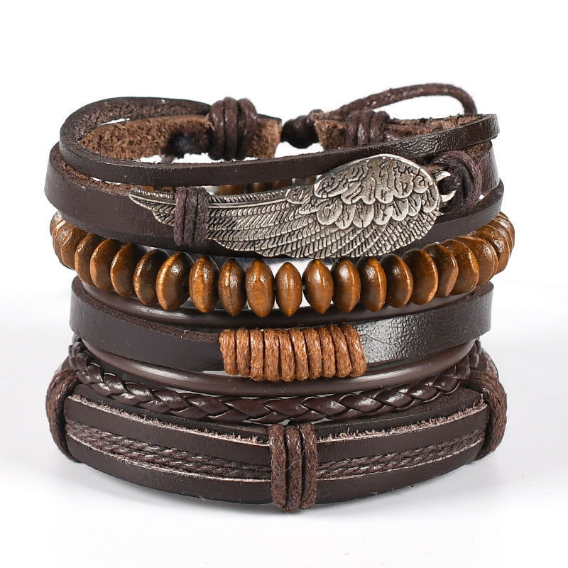Men's Handmade Ornament Alloy Wings Unisex Black Bracelets