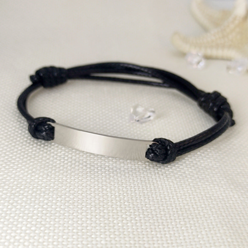 Polished Titanium Steel Curved Piece Leather Rope Bracelets