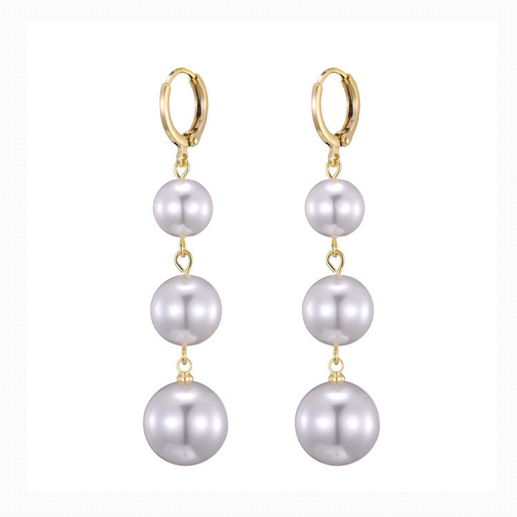 Women's French Red Ball Pearl Temperamental Tassels Earrings