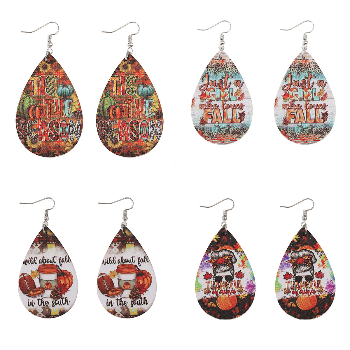 Autumn Harvest Pumpkin Sunflower Leopard Water Drop Earrings