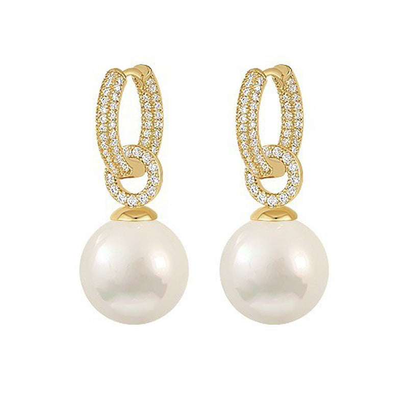 Pearl Zircon Round Creative Gold Plated Fashion Earrings