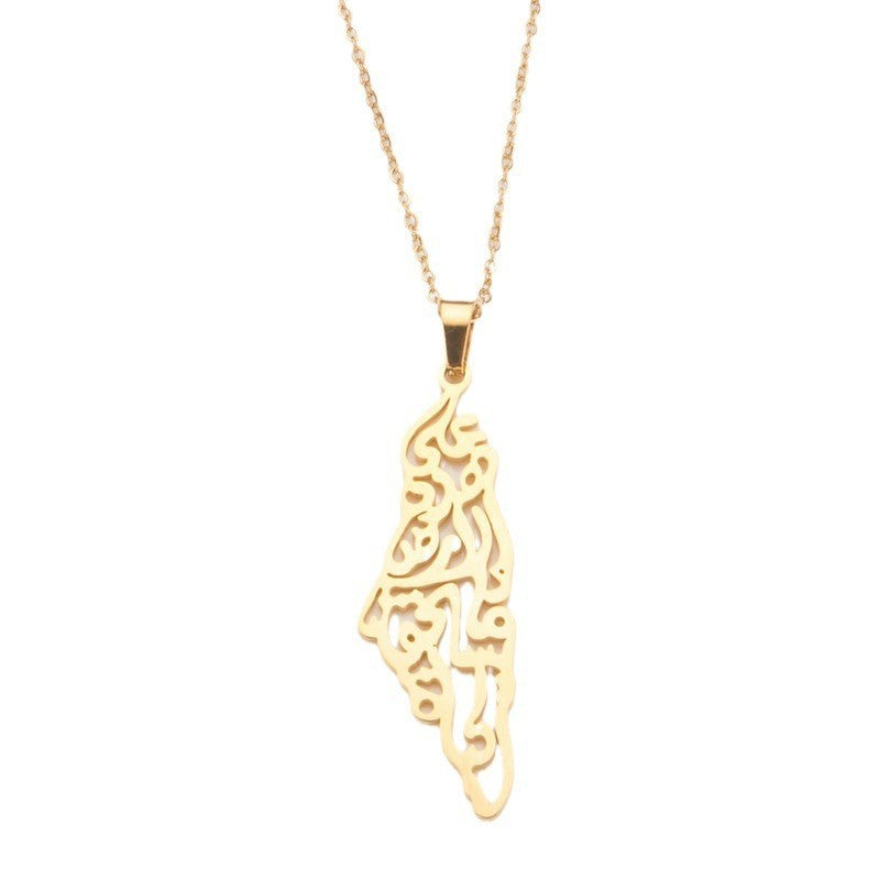 Women's & Men's Stainless Steel Israel Palestine Map Titanium Arabic Necklaces