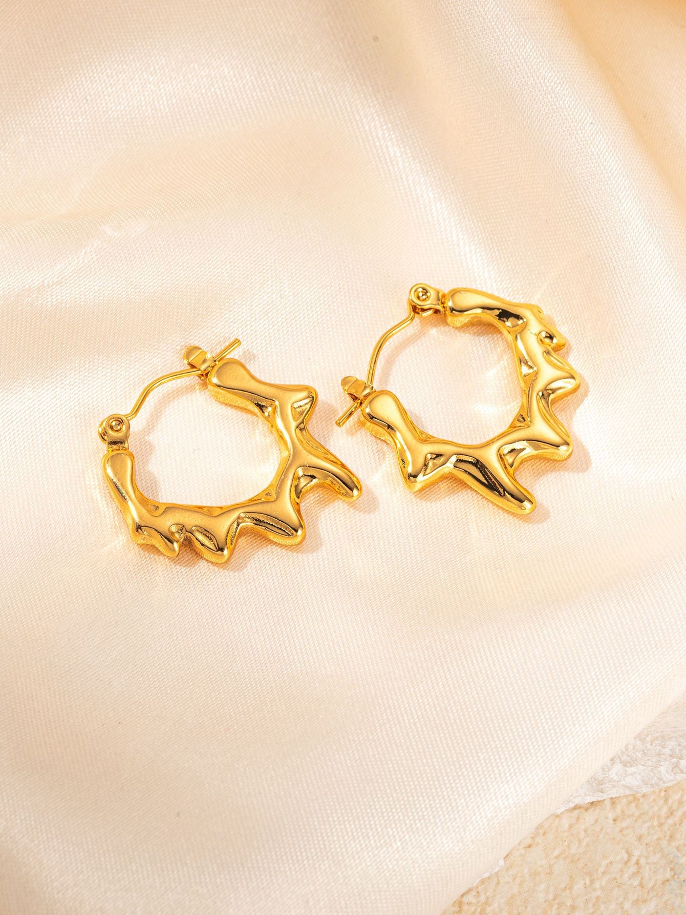 Stainless Steel Ginkgo Leaf Petals Golden Earrings