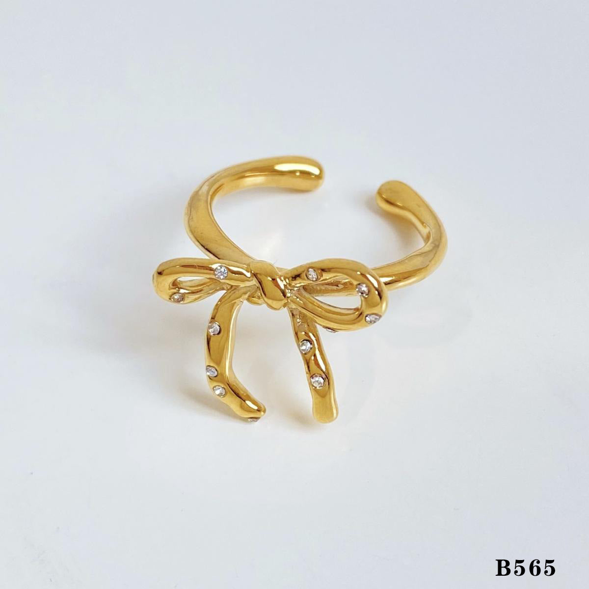 Stainless Steel Love Heart Bow Tie Rings