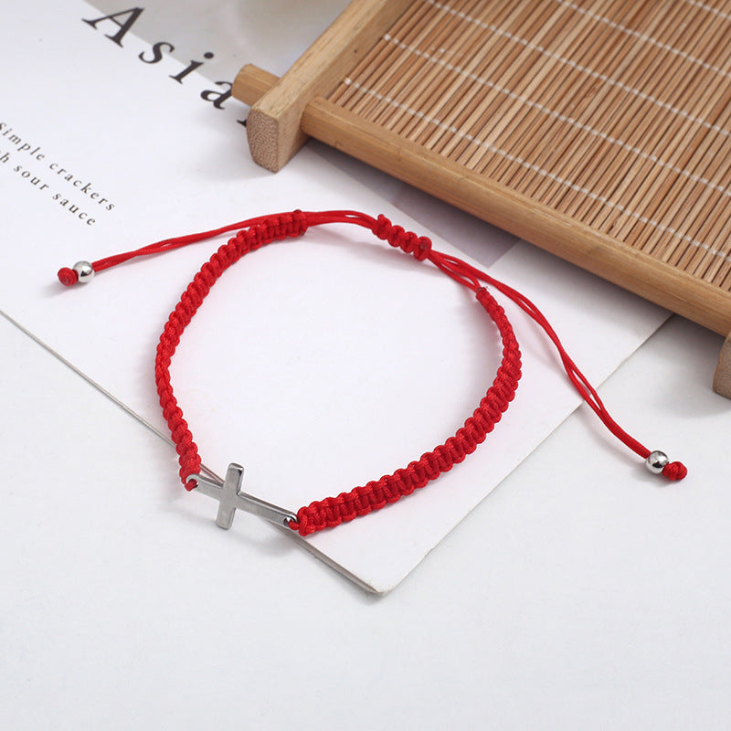Women's & Men's Simple Hand-woven Stainless Steel Cross Shelf Couple Rope Female Bracelets