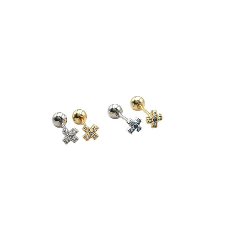 Knock Mini Cross Ear Bone Niche Diamond Earrings