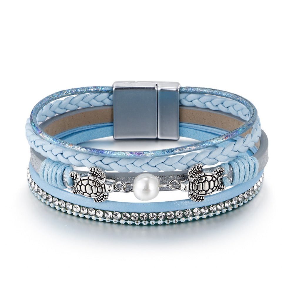 Women's Ethnic Style Pearl Turtle Magnetic Snap Bracelets