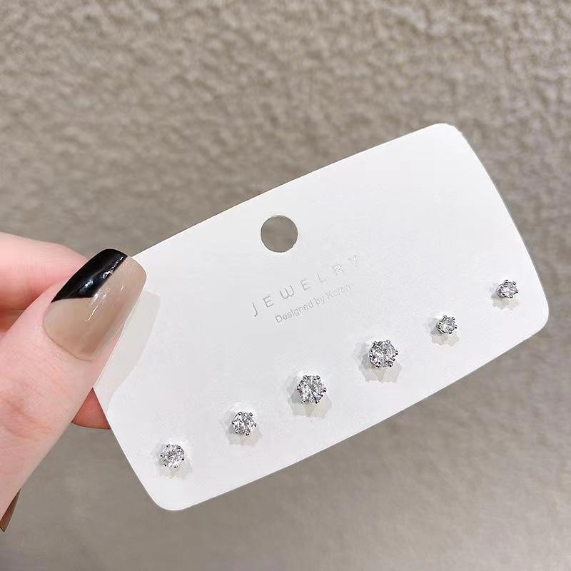 Women's & Men's Sier Small Ear Versatile Rhinestone Simple Earrings