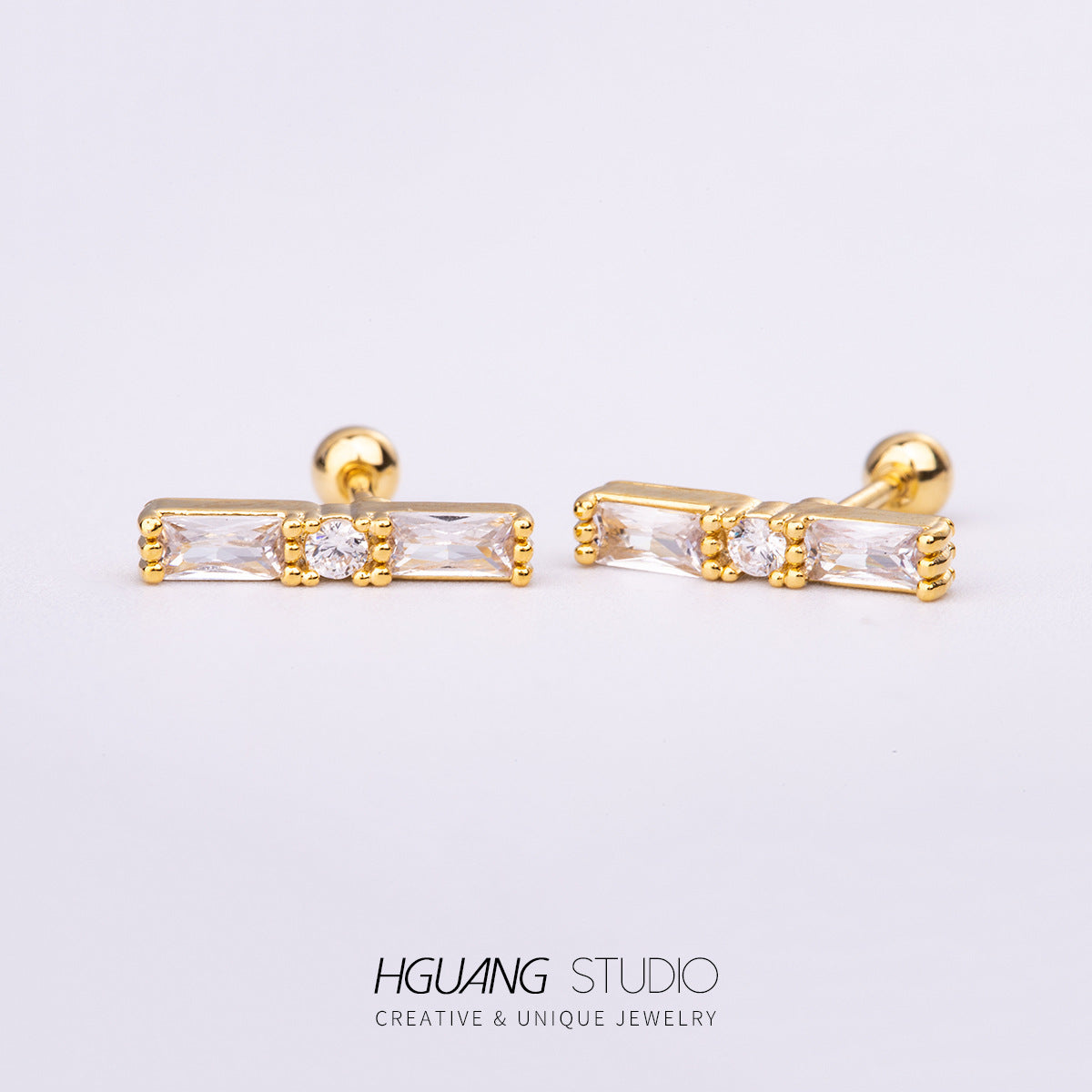 Steel Gold Micro Inlaid Zirconium Ear Earrings