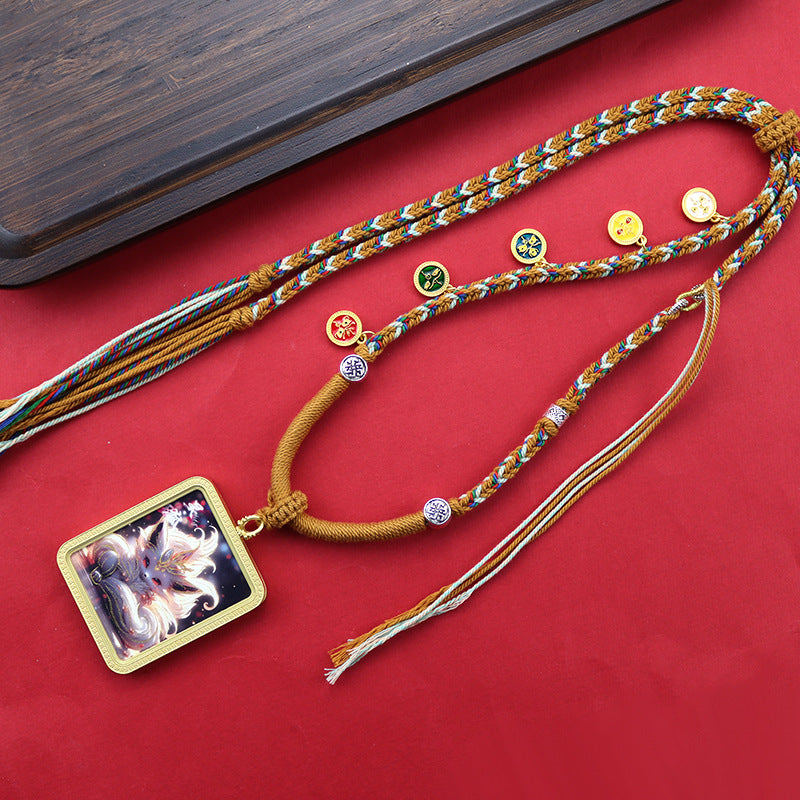 Tibetan Hand Painted Golden Outline Eight Patron Saints Double-sided Necklaces